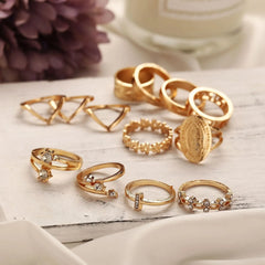 13 Pieces Medallion Ring Set With Austrian Crystals